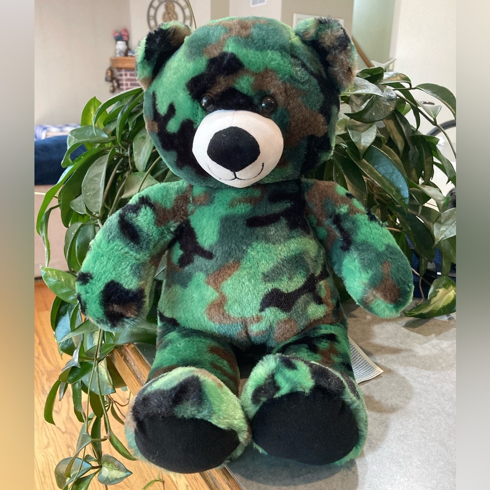 Build a Bear Camo Bear Green Camouflage Military Army 17" Retired Plush-EUC!